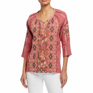 Johnny Was Chandra Embroidered Lien Peasant Top